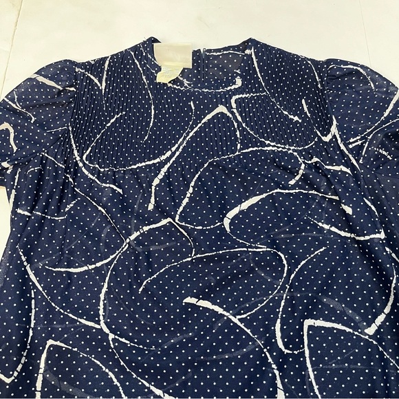 Vintage 70s Lynn Davis Sheer Blue White Polka Dot Dress With Tie Union Tag Sz 12 - Picture 4 of 16